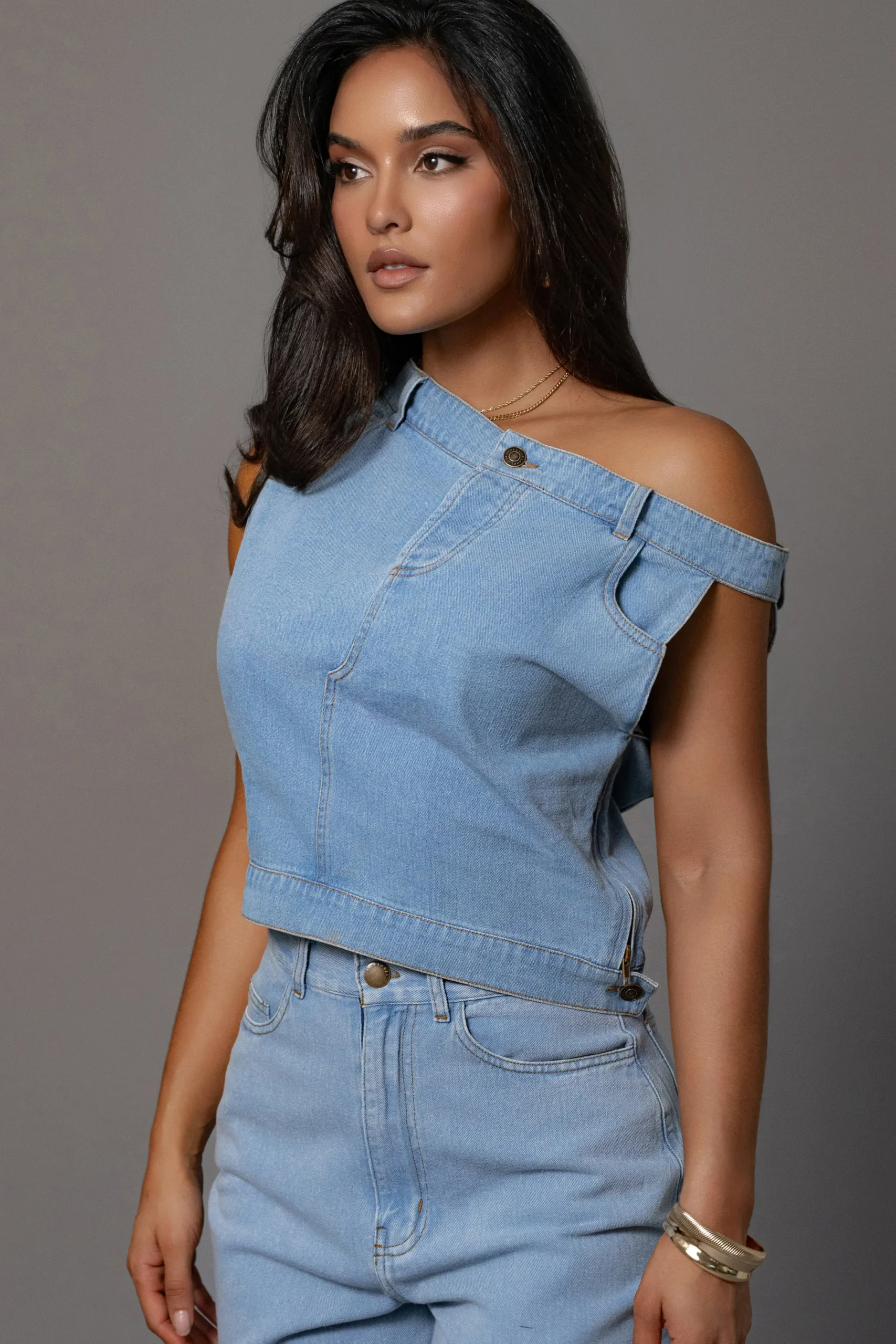 JLUXLABEL Light Wash Shanice Denim Top