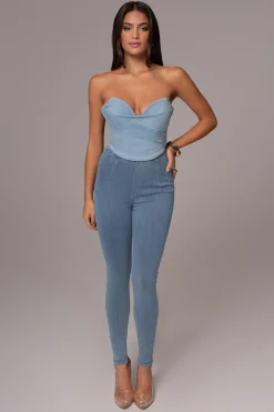 JLUXLABEL Light Wash Teyana Denim Bustier
