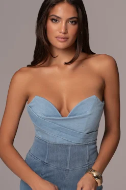 JLUXLABEL Light Wash Teyana Denim Bustier