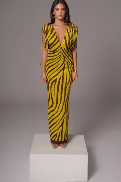 JLUXLABEL Lime Print Occasion Print Maxi Dress