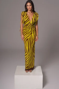 JLUXLABEL Lime Print Occasion Print Maxi Dress