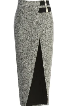 JLUXLABEL Lt. Grey Gisele Tweed Slit Skirt