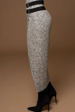 JLUXLABEL Lt. Grey Gisele Tweed Slit Skirt