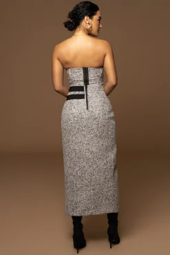 JLUXLABEL Lt. Grey Gisele Tweed Slit Skirt