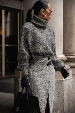 JLUXLABEL Lt. Grey Gisele Tweed Slit Skirt