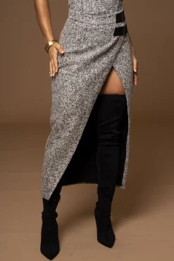 JLUXLABEL Lt. Grey Gisele Tweed Slit Skirt