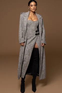 JLUXLABEL Lt. Grey Gisele Tweed Slit Skirt