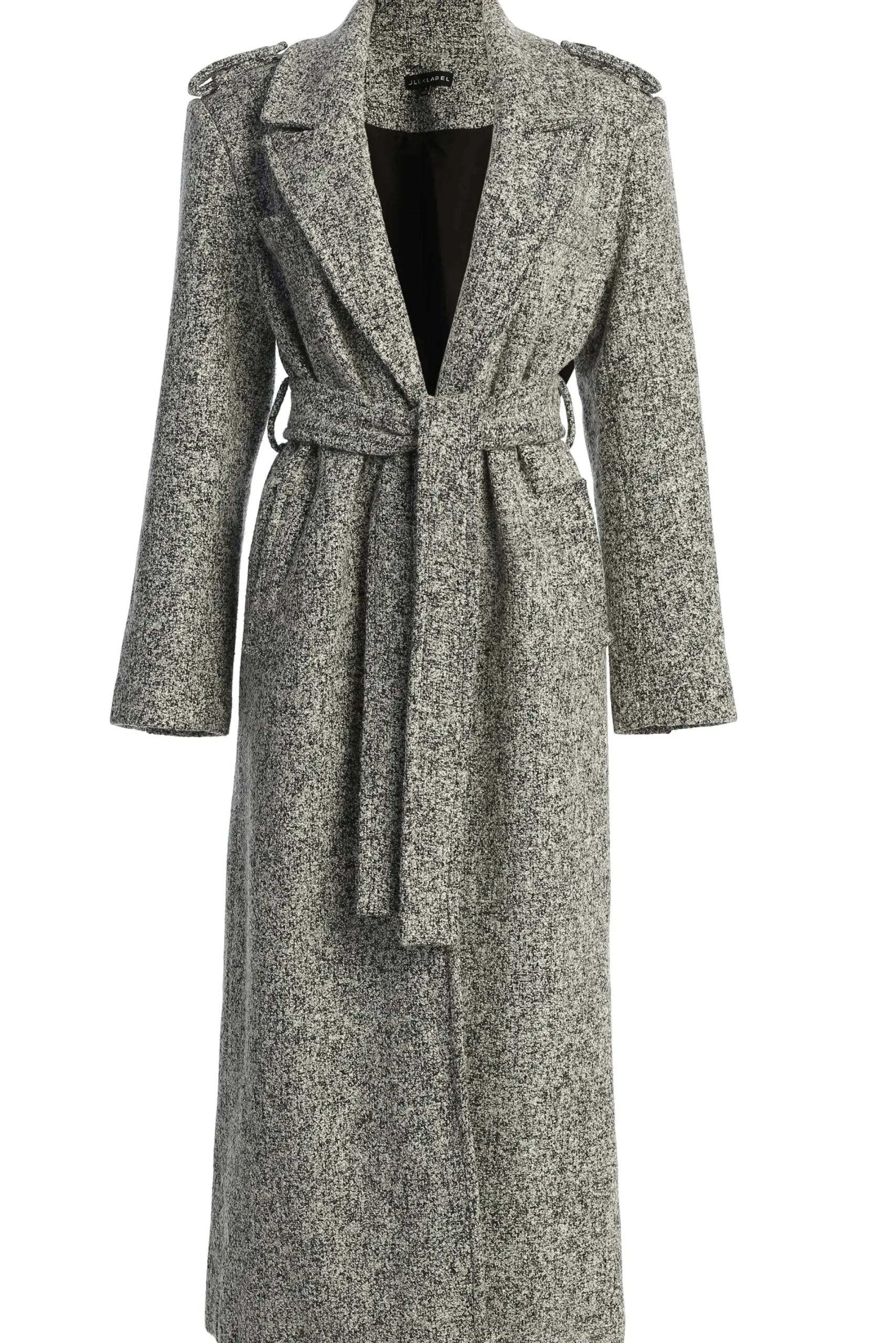 JLUXLABEL Lt. Grey Savannah Belted Tweed Coat