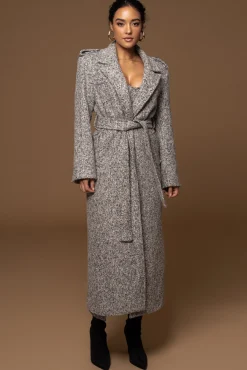 JLUXLABEL Lt. Grey Savannah Belted Tweed Coat