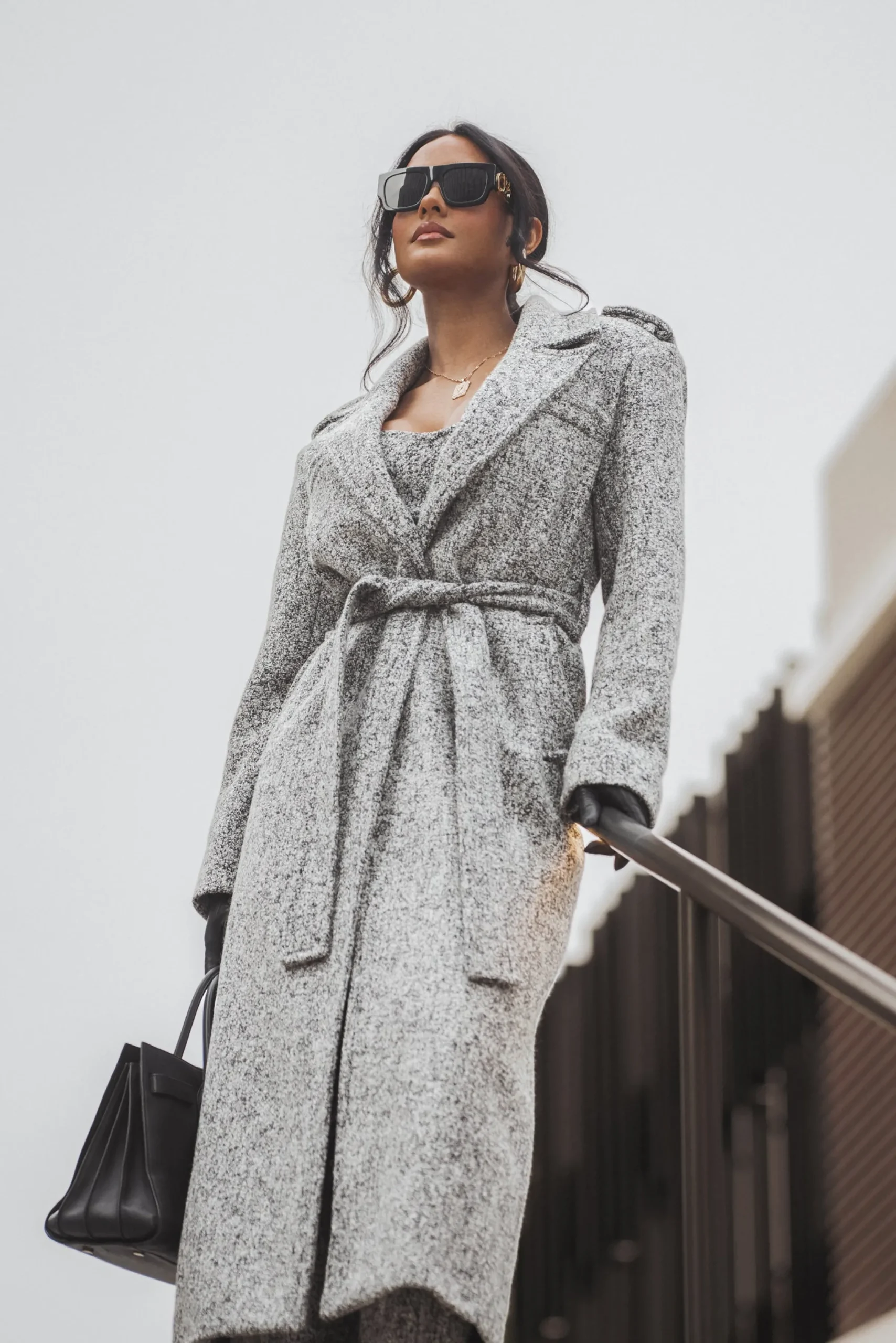 JLUXLABEL Lt. Grey Savannah Belted Tweed Coat
