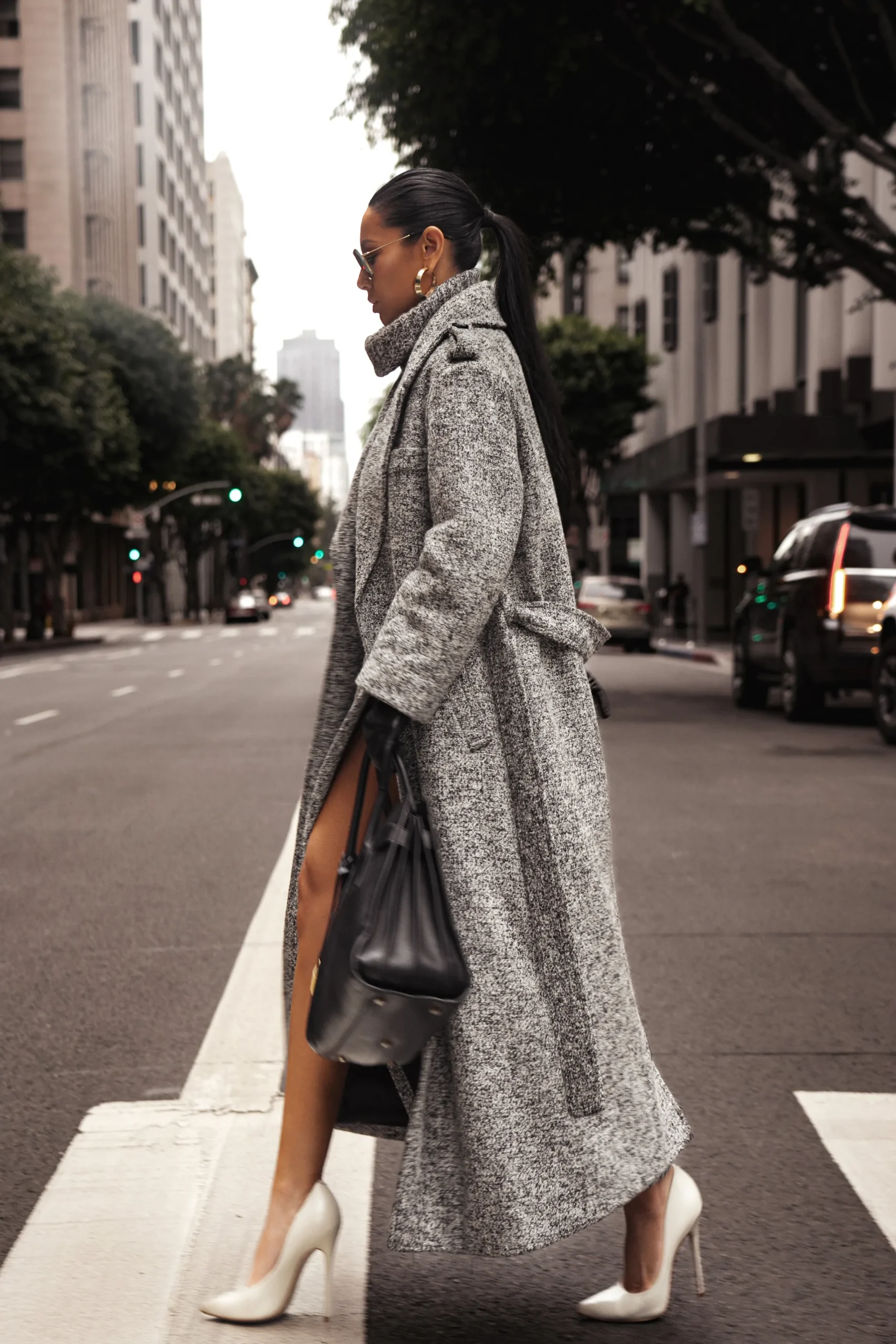JLUXLABEL Lt. Grey Savannah Belted Tweed Coat