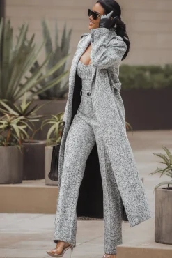JLUXLABEL Lt. Grey Savannah Belted Tweed Coat
