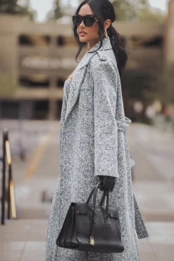 JLUXLABEL Lt. Grey Savannah Belted Tweed Coat