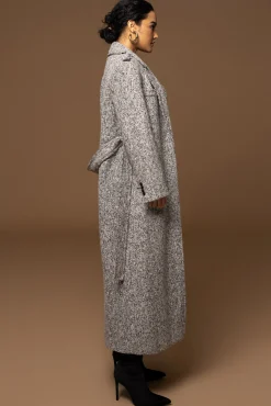JLUXLABEL Lt. Grey Savannah Belted Tweed Coat