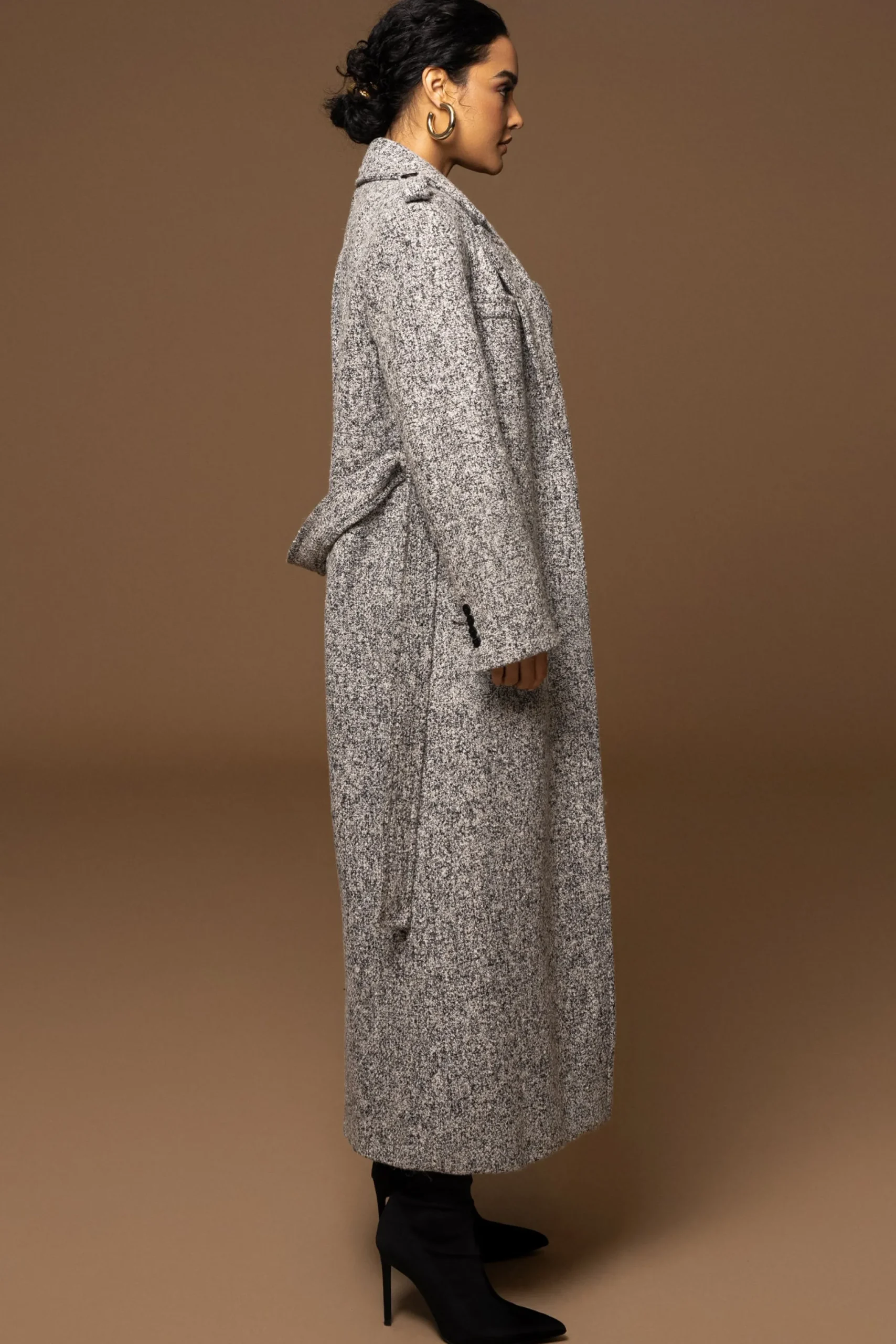 JLUXLABEL Lt. Grey Savannah Belted Tweed Coat