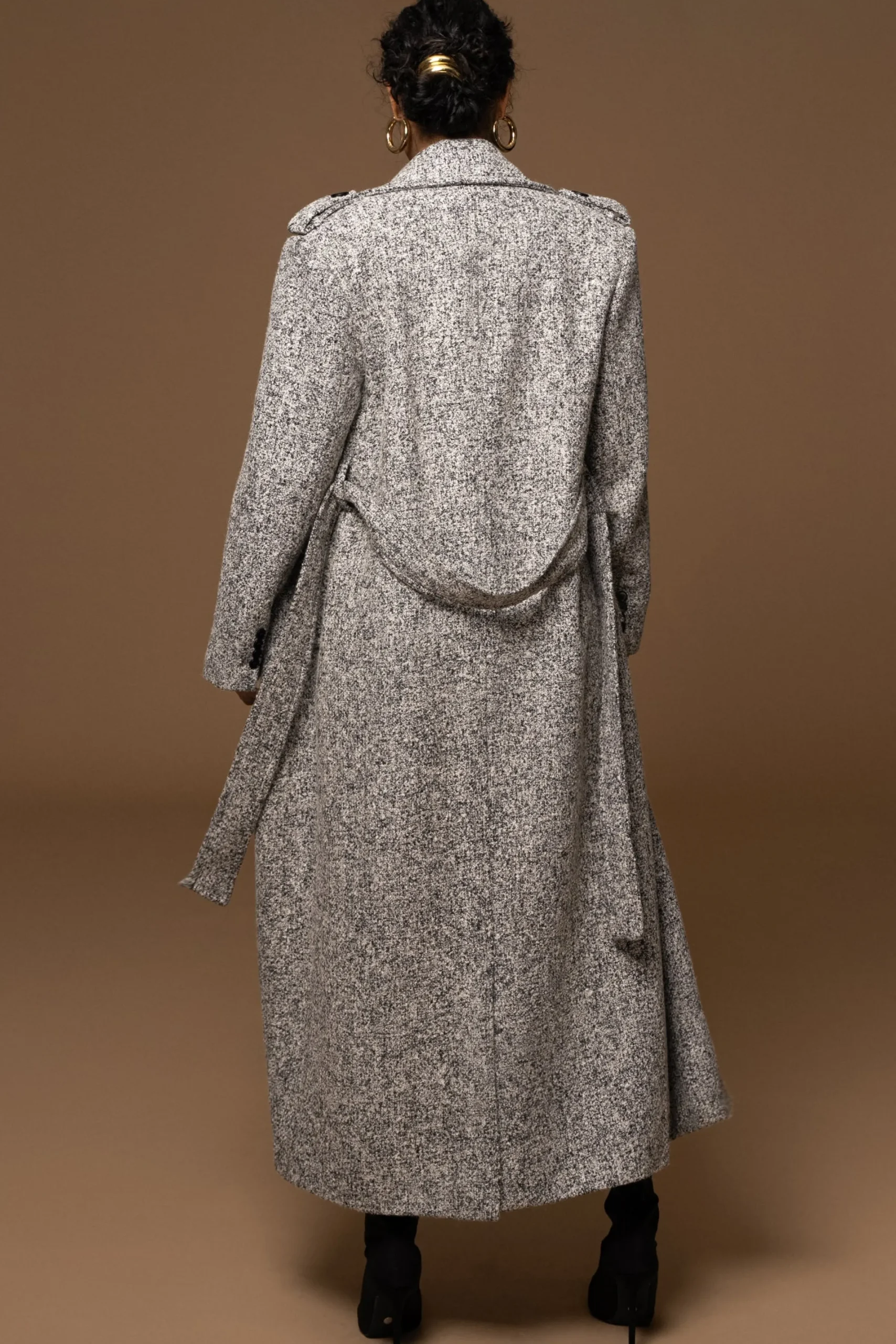 JLUXLABEL Lt. Grey Savannah Belted Tweed Coat