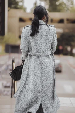 JLUXLABEL Lt. Grey Savannah Belted Tweed Coat