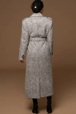 JLUXLABEL Lt. Grey Savannah Belted Tweed Coat
