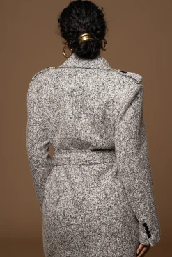 JLUXLABEL Lt. Grey Savannah Belted Tweed Coat