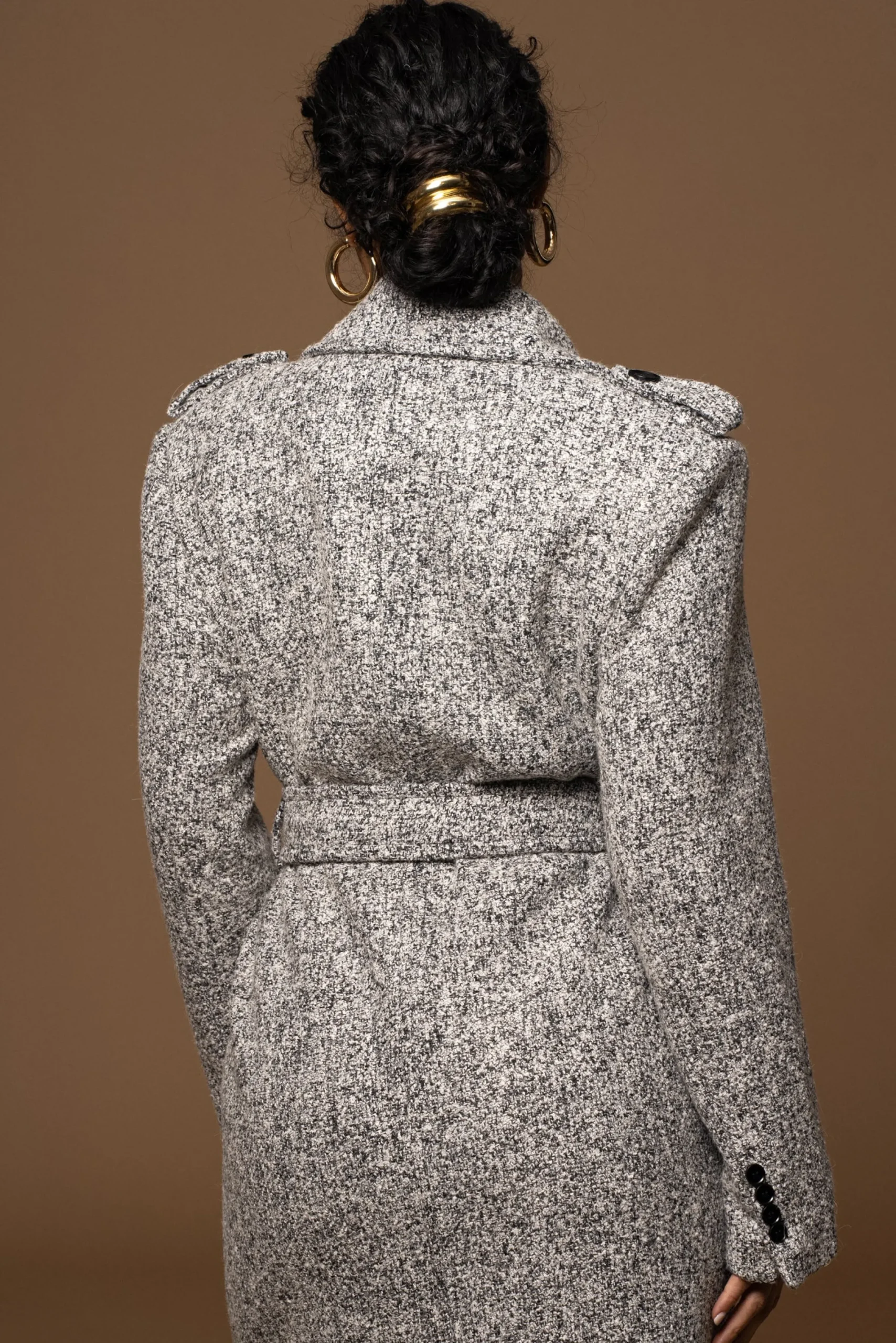 JLUXLABEL Lt. Grey Savannah Belted Tweed Coat
