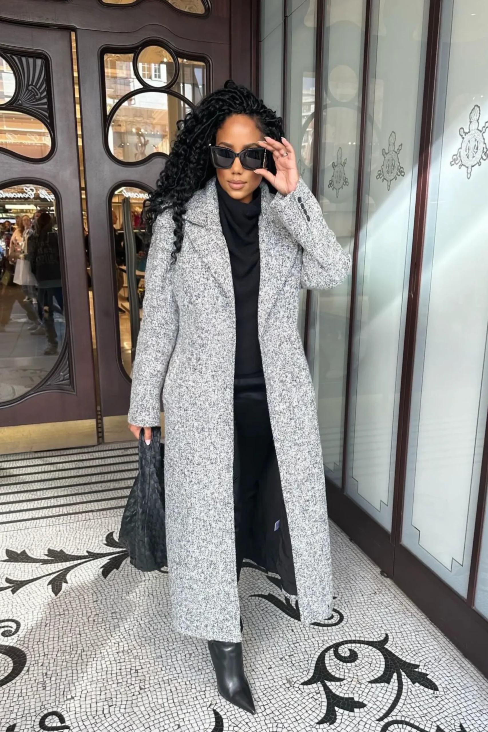 JLUXLABEL Lt. Grey Savannah Belted Tweed Coat