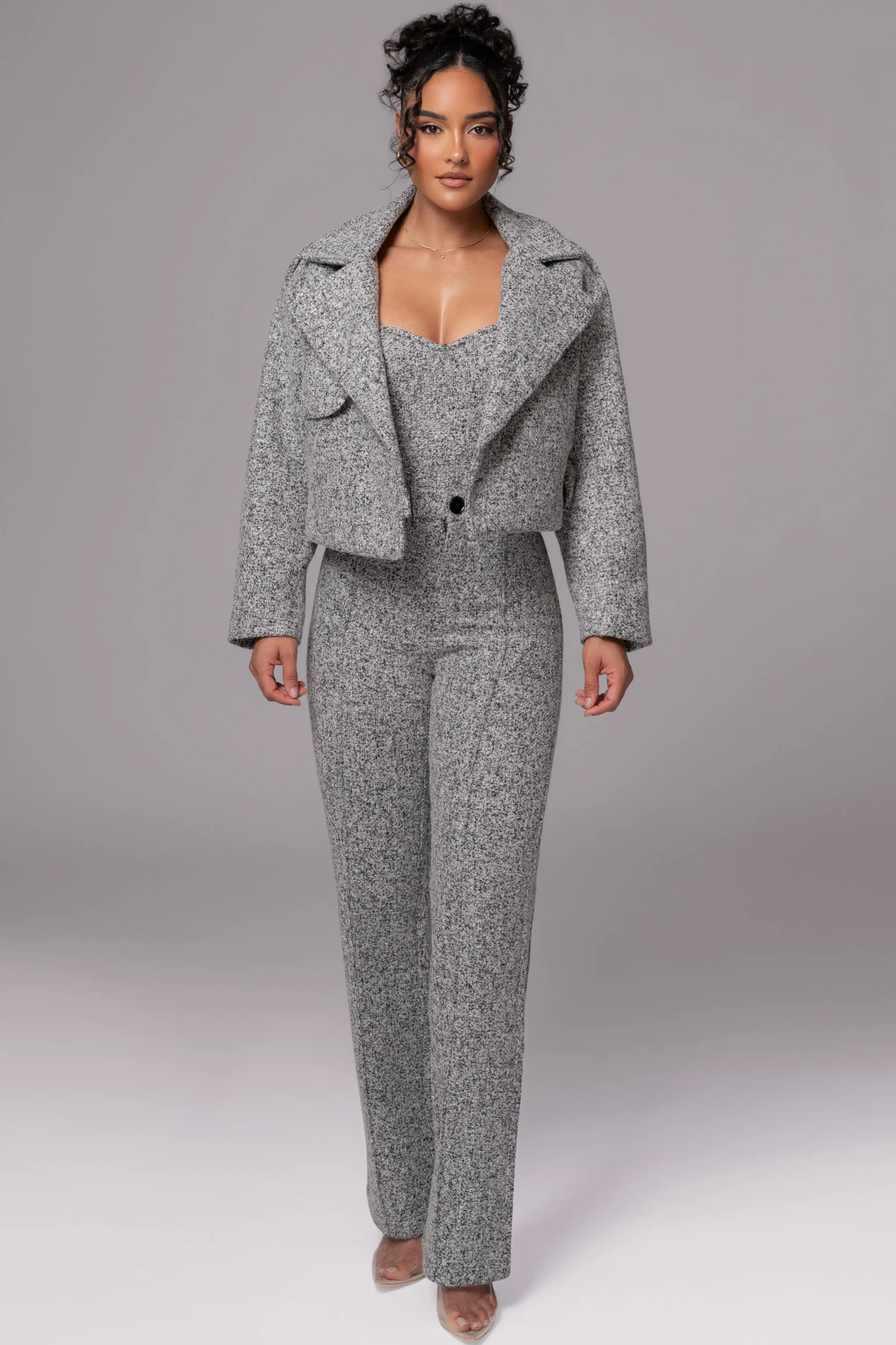 JLUXLABEL Lt. Grey Zoe Tweed Jacket