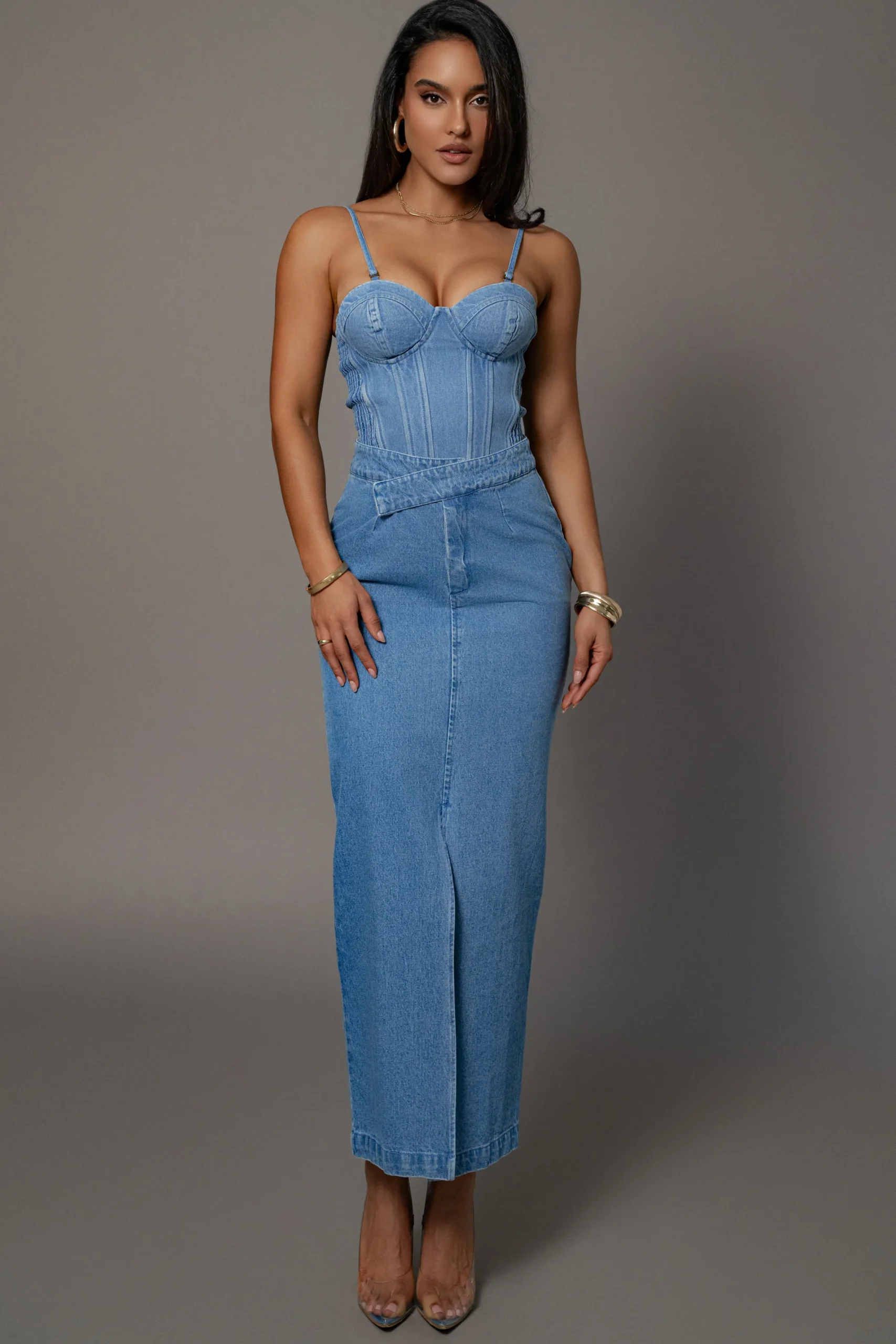 JLUXLABEL Medium Wash Adana Denim Skirt