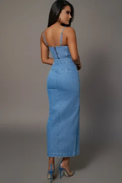 JLUXLABEL Medium Wash Adana Denim Skirt