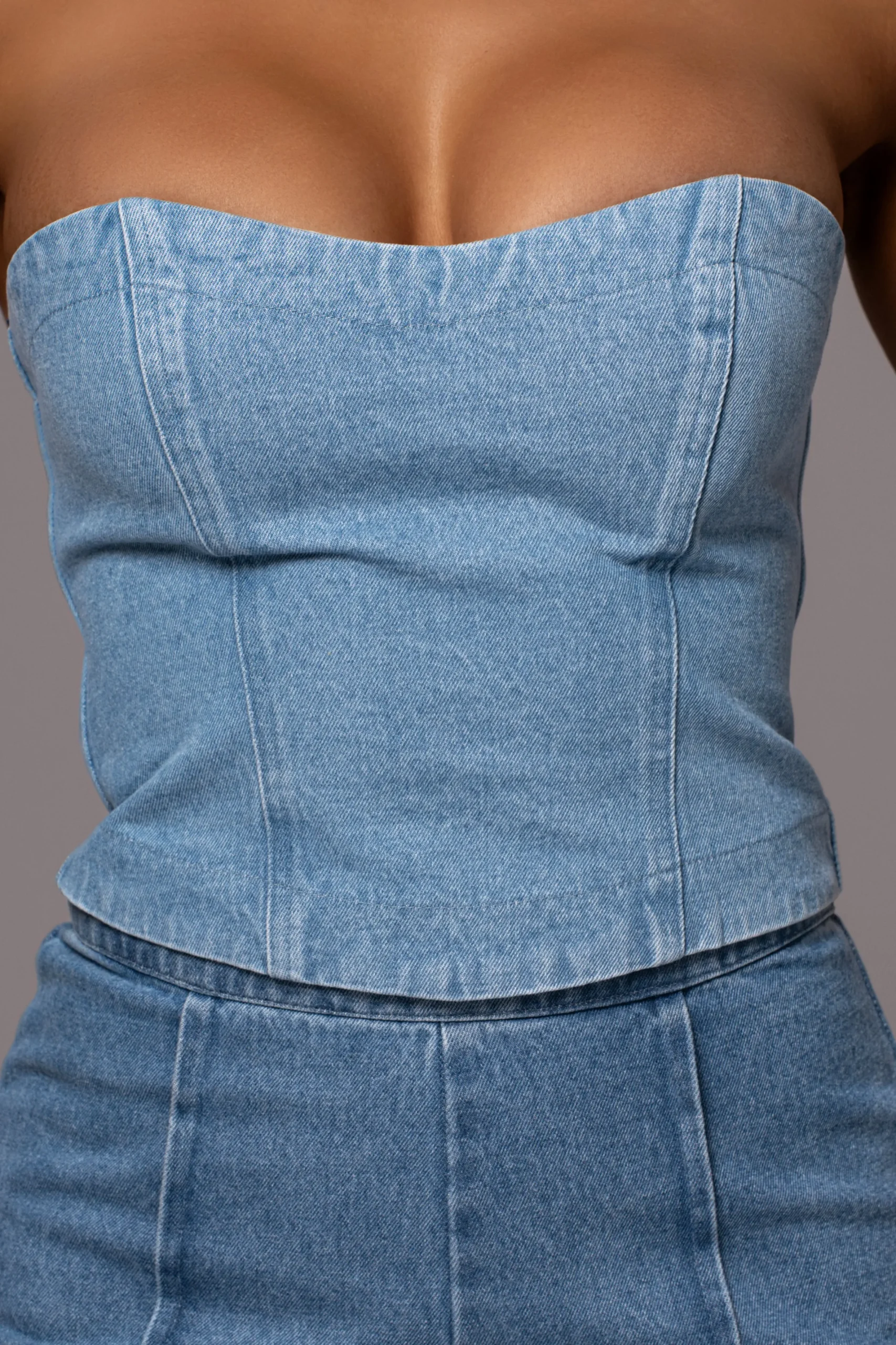 JLUXLABEL Medium Wash All You Need Denim Corset