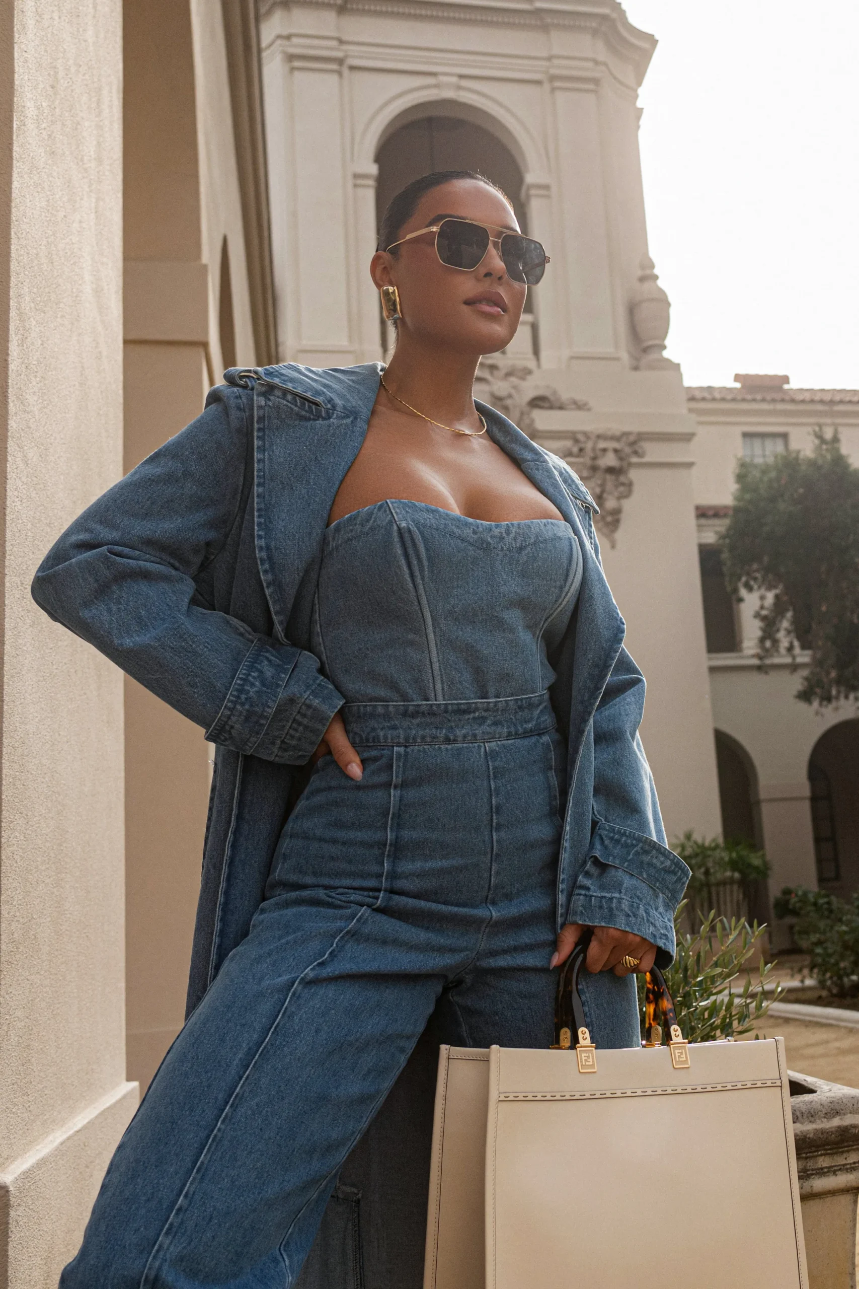 JLUXLABEL Medium Wash All You Need Denim Corset