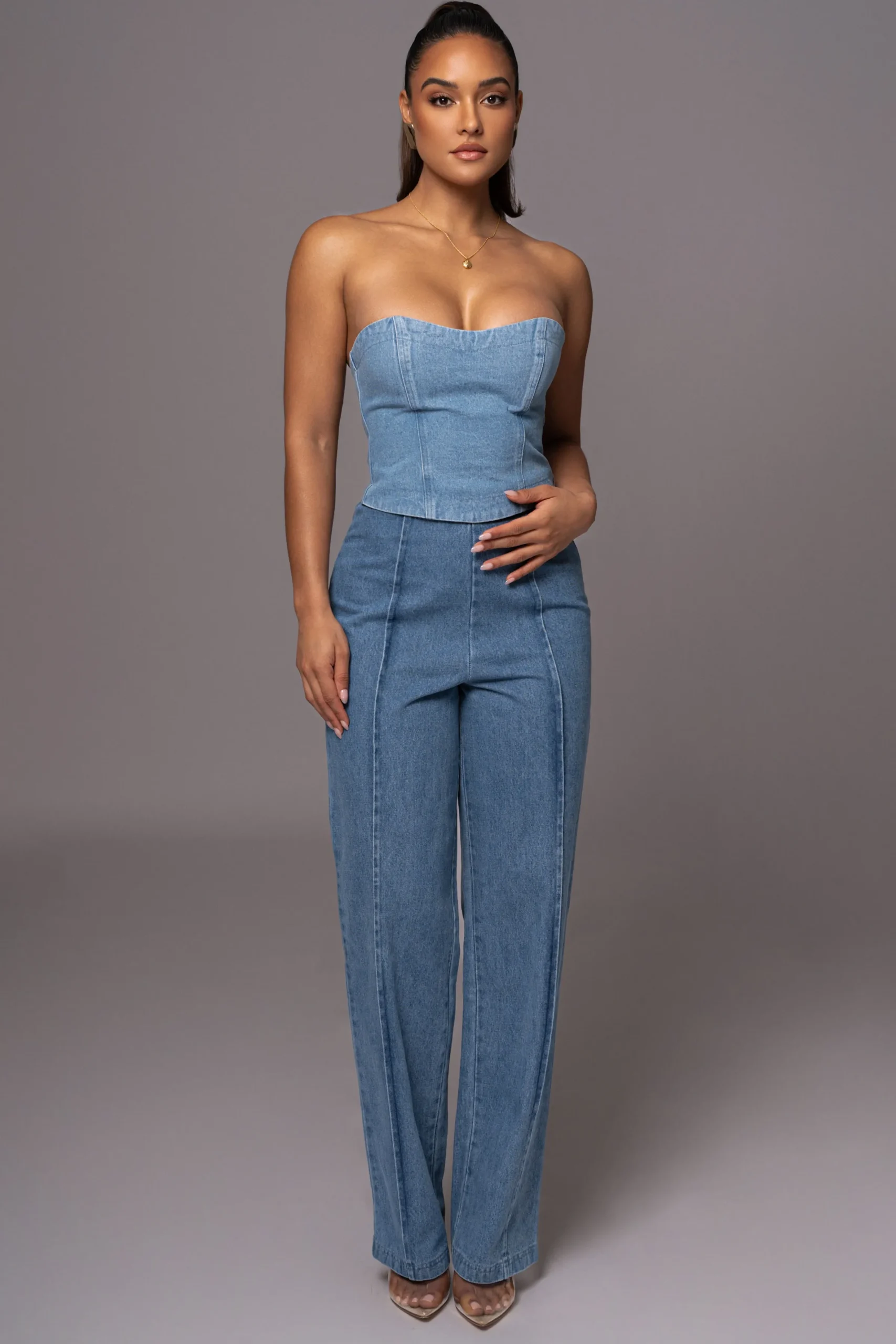 JLUXLABEL Medium Wash All You Need Denim Corset