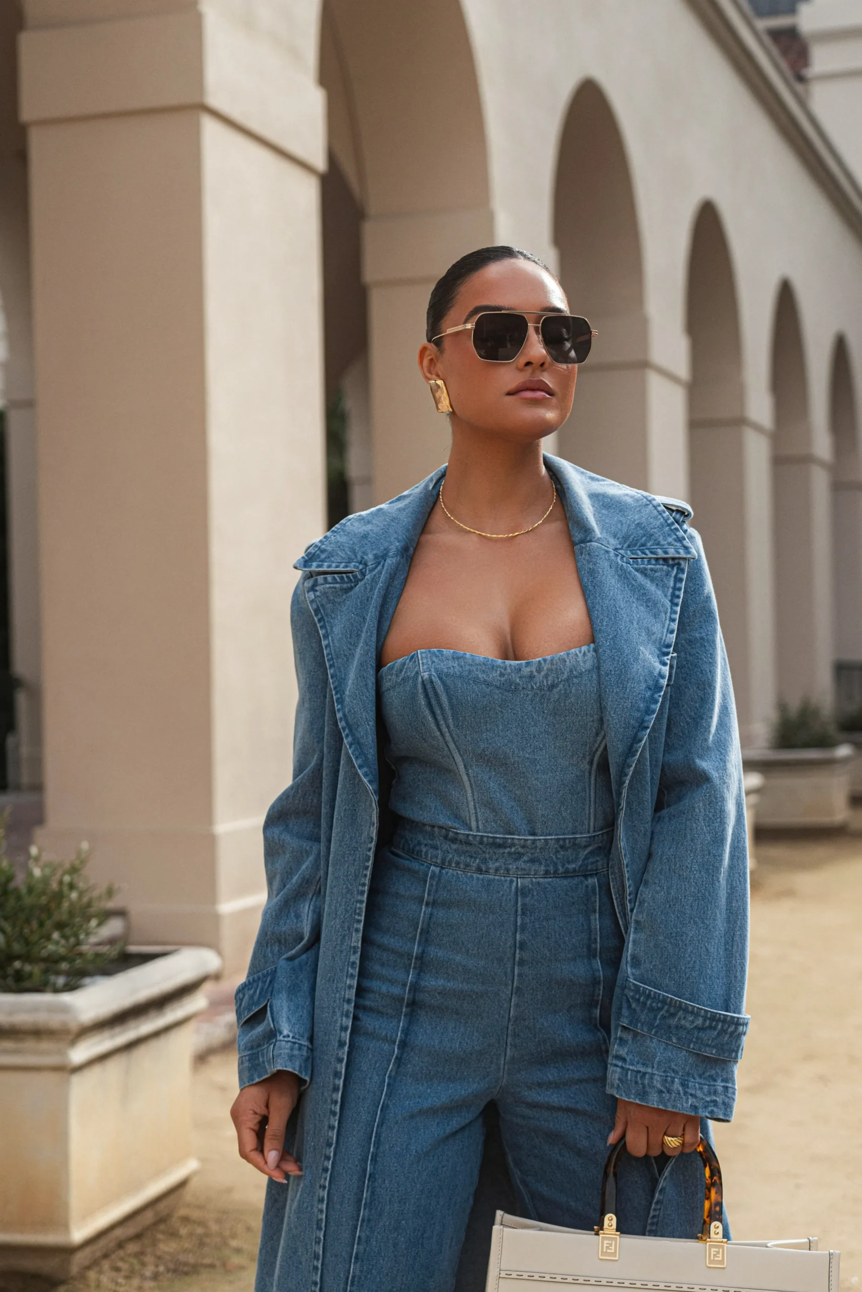 JLUXLABEL Medium Wash All You Need Denim Corset
