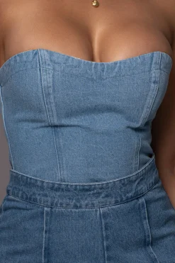 JLUXLABEL Medium Wash All You Need Denim Corset