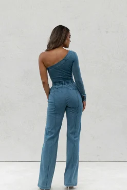 JLUXLABEL Medium Wash Button Me Up Bodysuit
