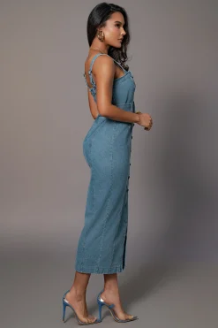 JLUXLABEL Medium Wash Celene Denim Maxi Dress