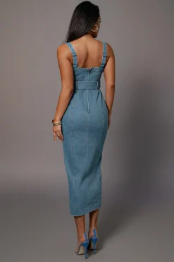 JLUXLABEL Medium Wash Celene Denim Maxi Dress
