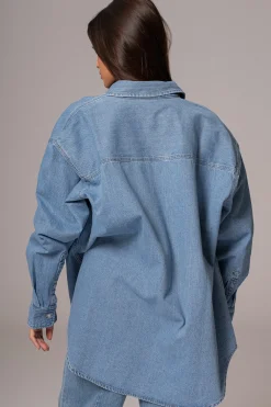 JLUXLABEL Medium Wash Denim Brandi Oversized Button Up