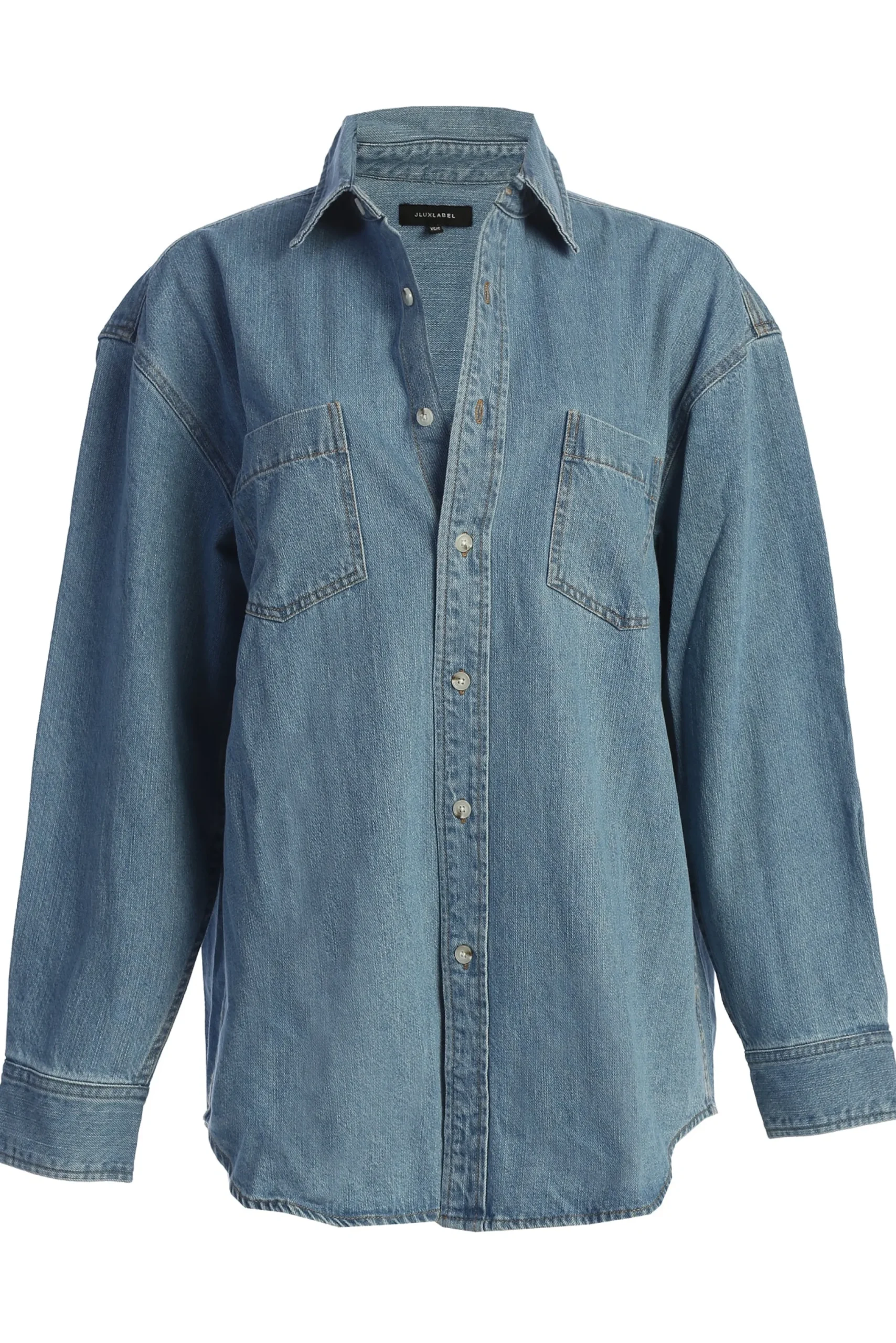 JLUXLABEL Medium Wash Denim Brandi Oversized Button Up