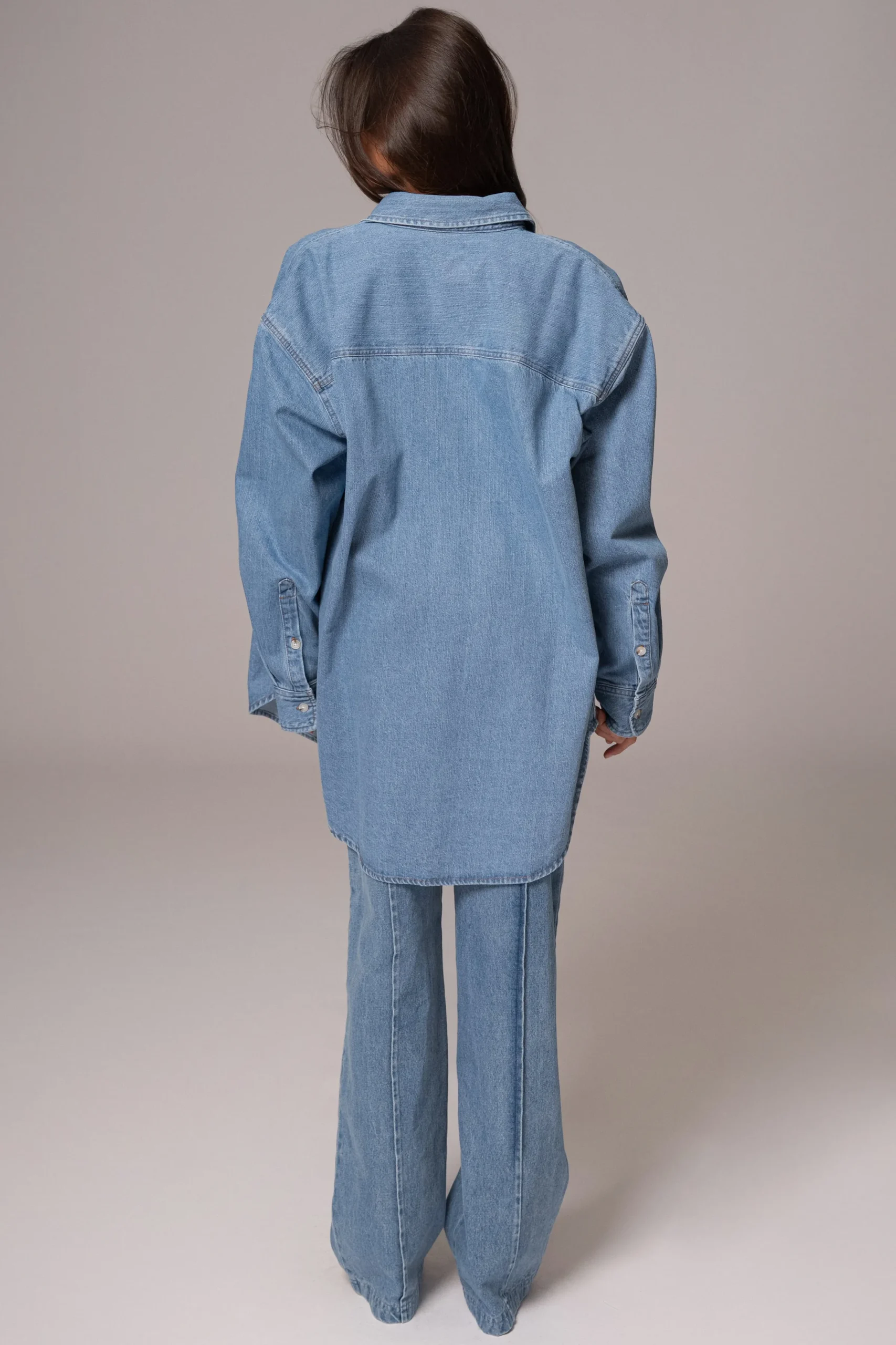 JLUXLABEL Medium Wash Denim Brandi Oversized Button Up