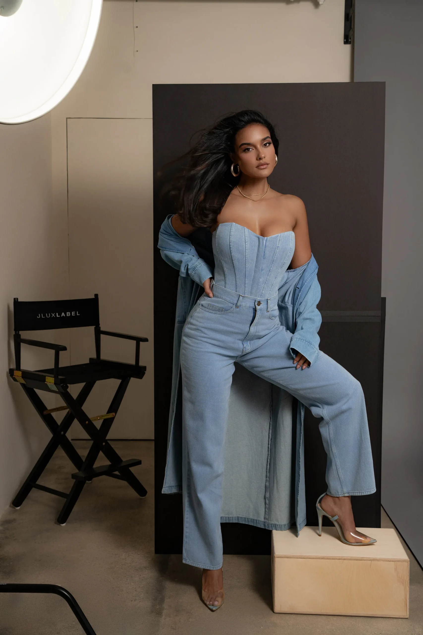 JLUXLABEL Medium Wash Denim Britney Corset