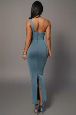 JLUXLABEL Medium Wash Denim Krishna One Shoulder Maxi Dress