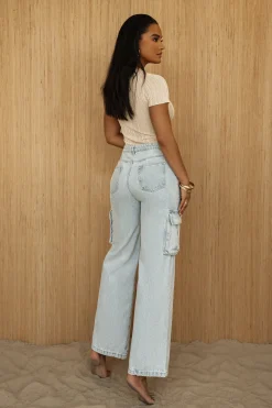 JLUXLABEL Medium Wash Denim Val Slouch Cargo Jeans