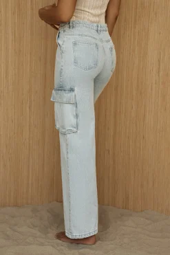 JLUXLABEL Medium Wash Denim Val Slouch Cargo Jeans
