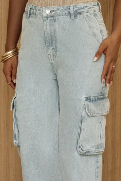 JLUXLABEL Medium Wash Denim Val Slouch Cargo Jeans