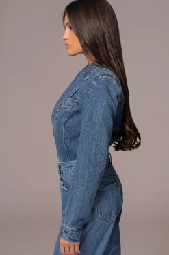 JLUXLABEL Medium Wash Dominica Structured Denim Bodysuit