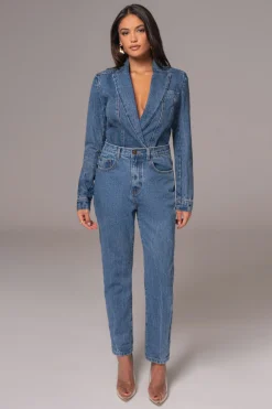 JLUXLABEL Medium Wash Dominica Structured Denim Bodysuit