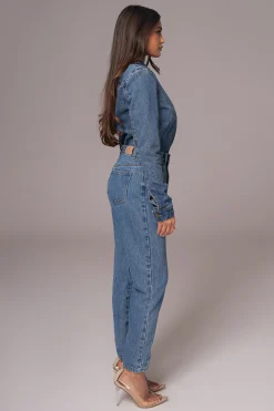 JLUXLABEL Medium Wash Dominica Structured Denim Bodysuit