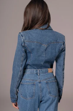 JLUXLABEL Medium Wash Dominica Structured Denim Bodysuit
