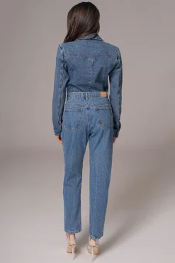 JLUXLABEL Medium Wash Dominica Structured Denim Bodysuit