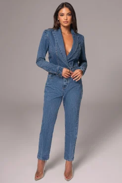 JLUXLABEL Medium Wash Dominica Structured Denim Bodysuit